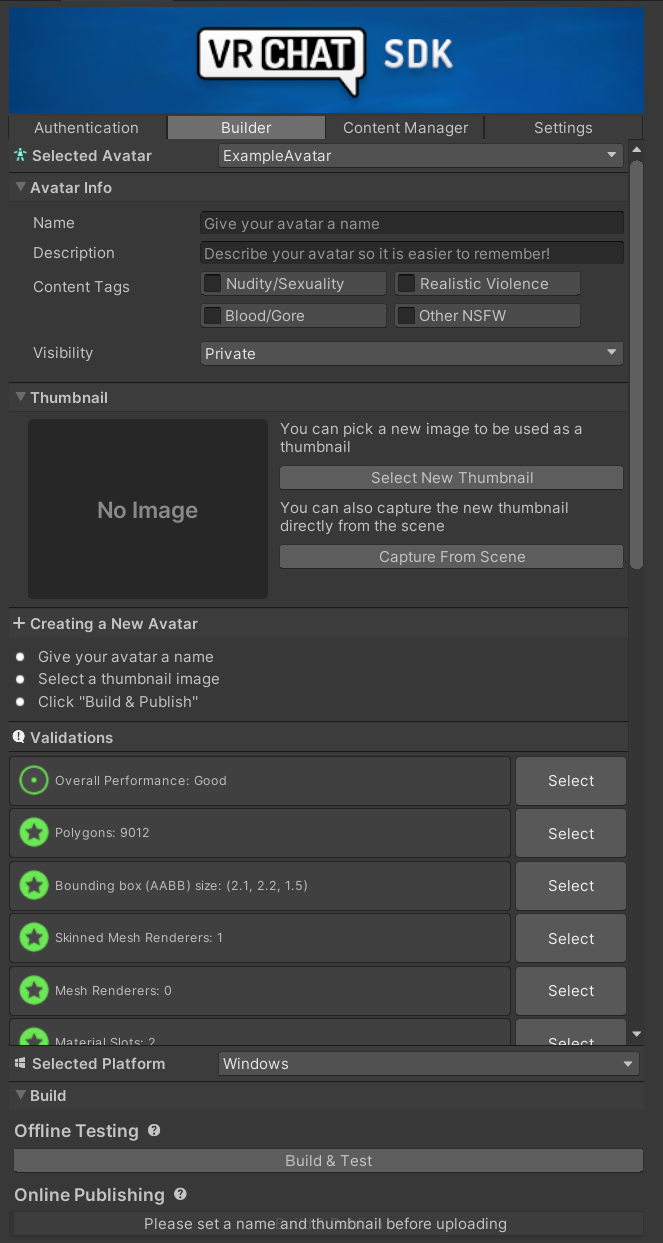 The SDK Builder window.
